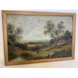 A Late 18th early 20th century oil on canvas of a rural scene. W:77cm x H:51cm