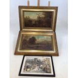 A pair of Victorian oils on board of rural scenes also with a water colour by Harry Frier -