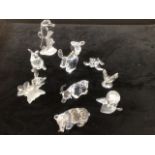 A collection of 10 Swarovski Silver crystal animals including sea horse, kangaroo, bee and flower,