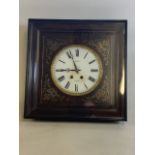 A Large French Barret Paris wall clock. Glazed with inlaid Boulle work. W:54cm x H:54cm