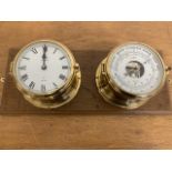 A combination barometer thermometer also with a ship spell clock both by Schatz in brass with