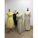 Four vintage dresses, three evening dresses and a prairie style sheer dress