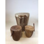 Three vintage animal skin drums W:40cm x H:51cm