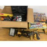 A selection of tools, drill sharpener, rivet gun, screwdriver etc.