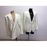 Two vintage me s white evening jackets and 2 vintage paisley printed dressing gowns (see photos)