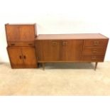 Mid century furniture a sideboard by Remploy also with a small bureau. W:137cm x D:44cm x H:75cm