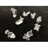 A collection of 8 Swarovski silver crystal animals including mouse, foxes, 2 dogs, beaver, deer