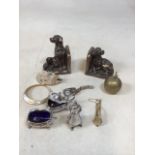 A pair of bronze style Labrador book ends, Mother of Pearl bangle and barrette, two watches and a