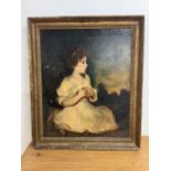 After Sir Joshua Reynolds The age of innocence. Oil on canvas in gilt gesso frame. Unsigned.