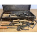 Vintage box of clockmaking tools and others, some with files re handled.