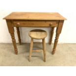 A pine side table with stool. W:86cm x D:41cm x H:76cm