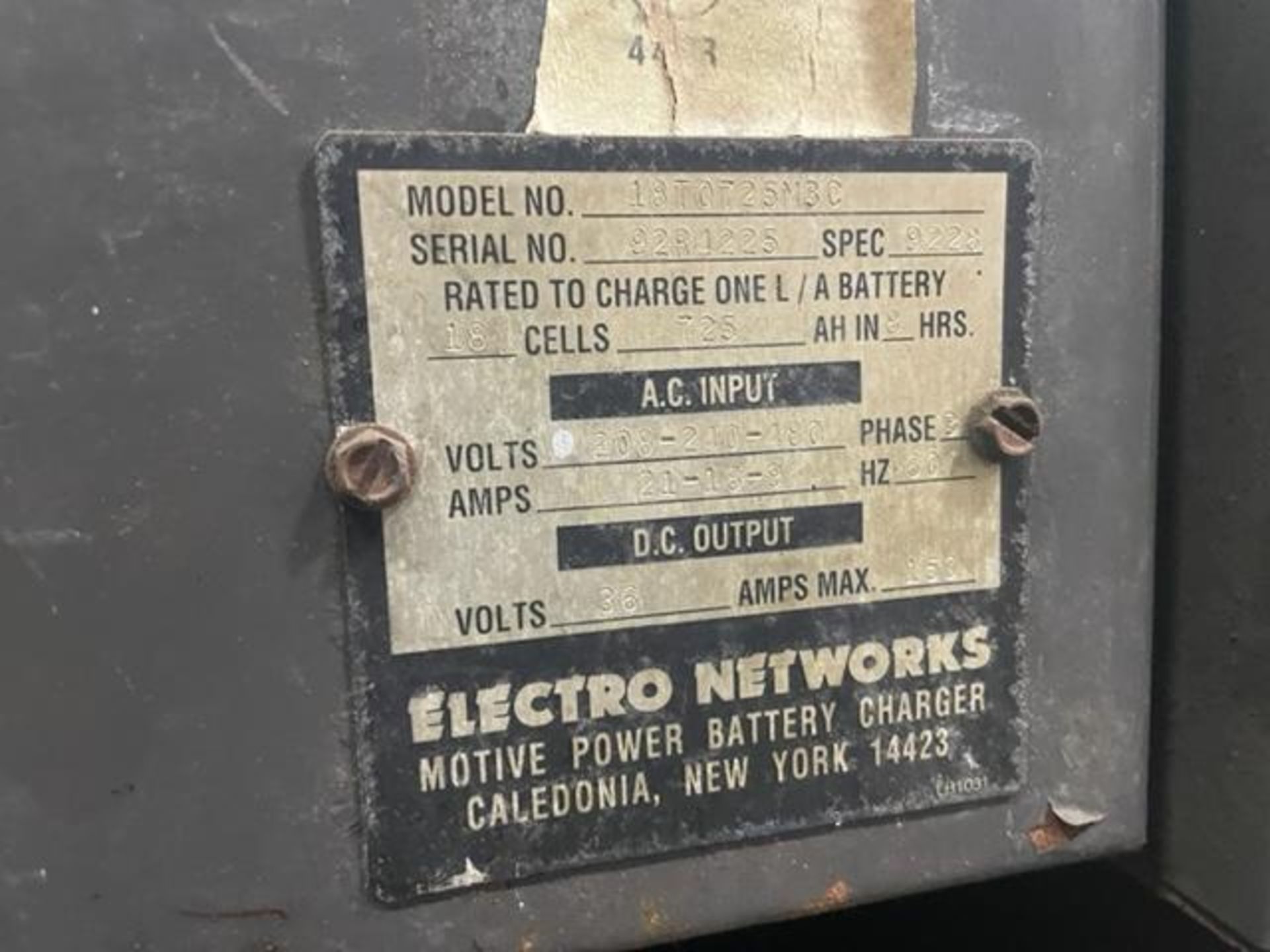 ELECTRO 36 VOLT BATTERY CHARGER MODEL 18T0725M3C, 3 PHASE - Image 2 of 2