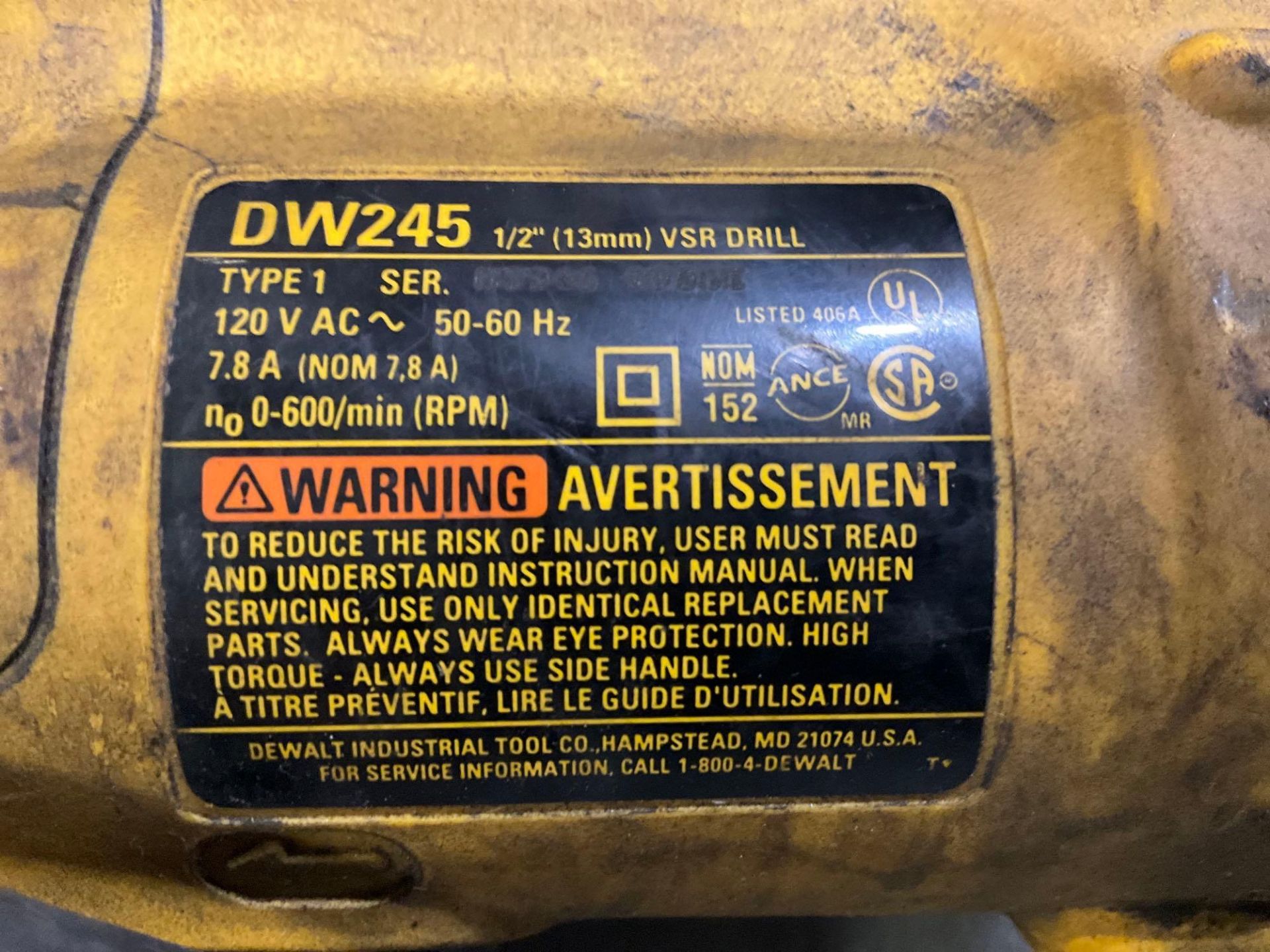 DEWALT 1/2” VSR DRILL MODEL DW245 & DEWALT ANGLE GRINDER - Image 6 of 6