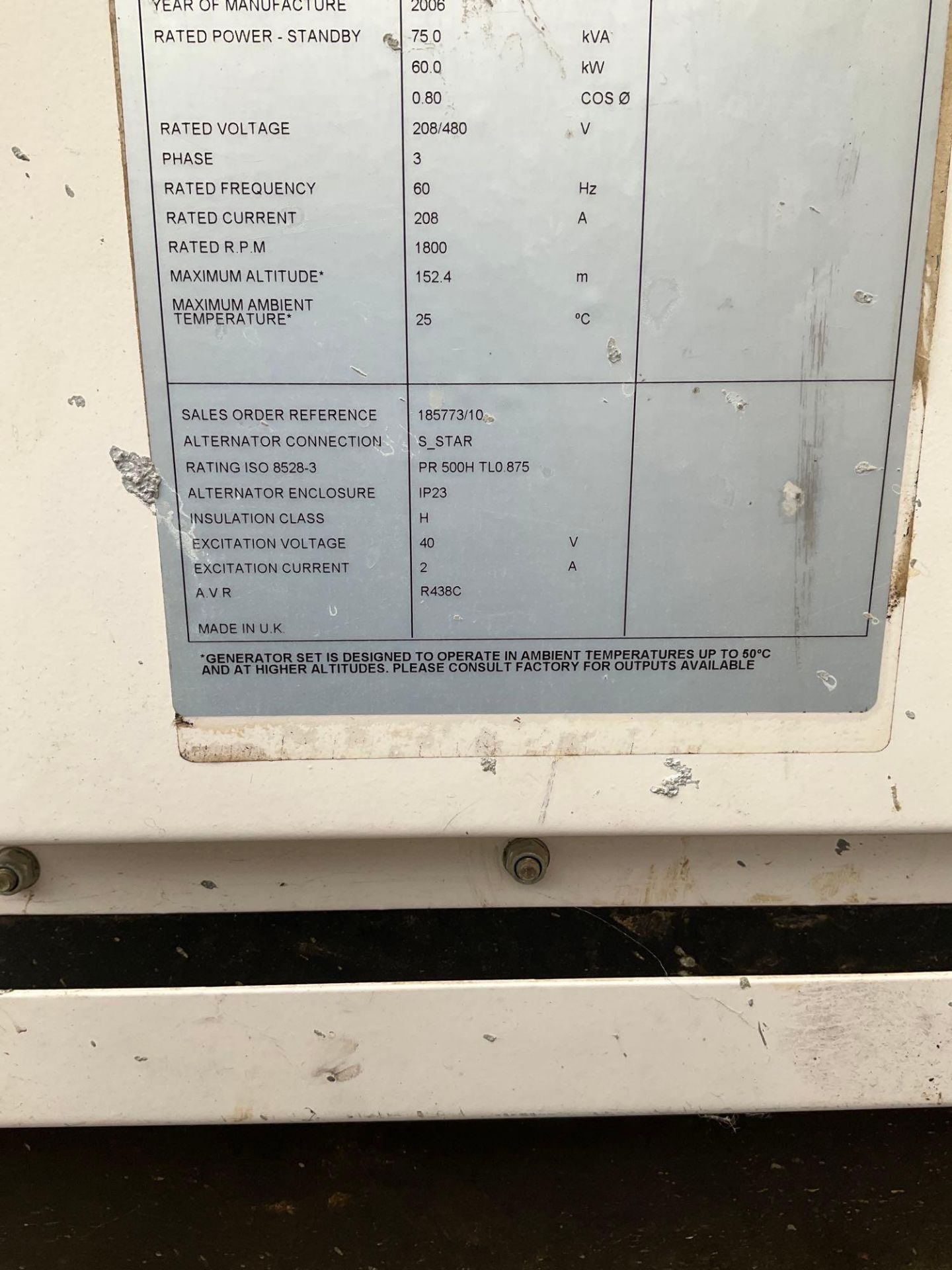 CATERPILLAR GENERATOR MODEL XQ60-4, DIESEL, PERKINS ENGINE, APPROX PHASE 3, APPROX RATED STAND BY PO - Image 28 of 28