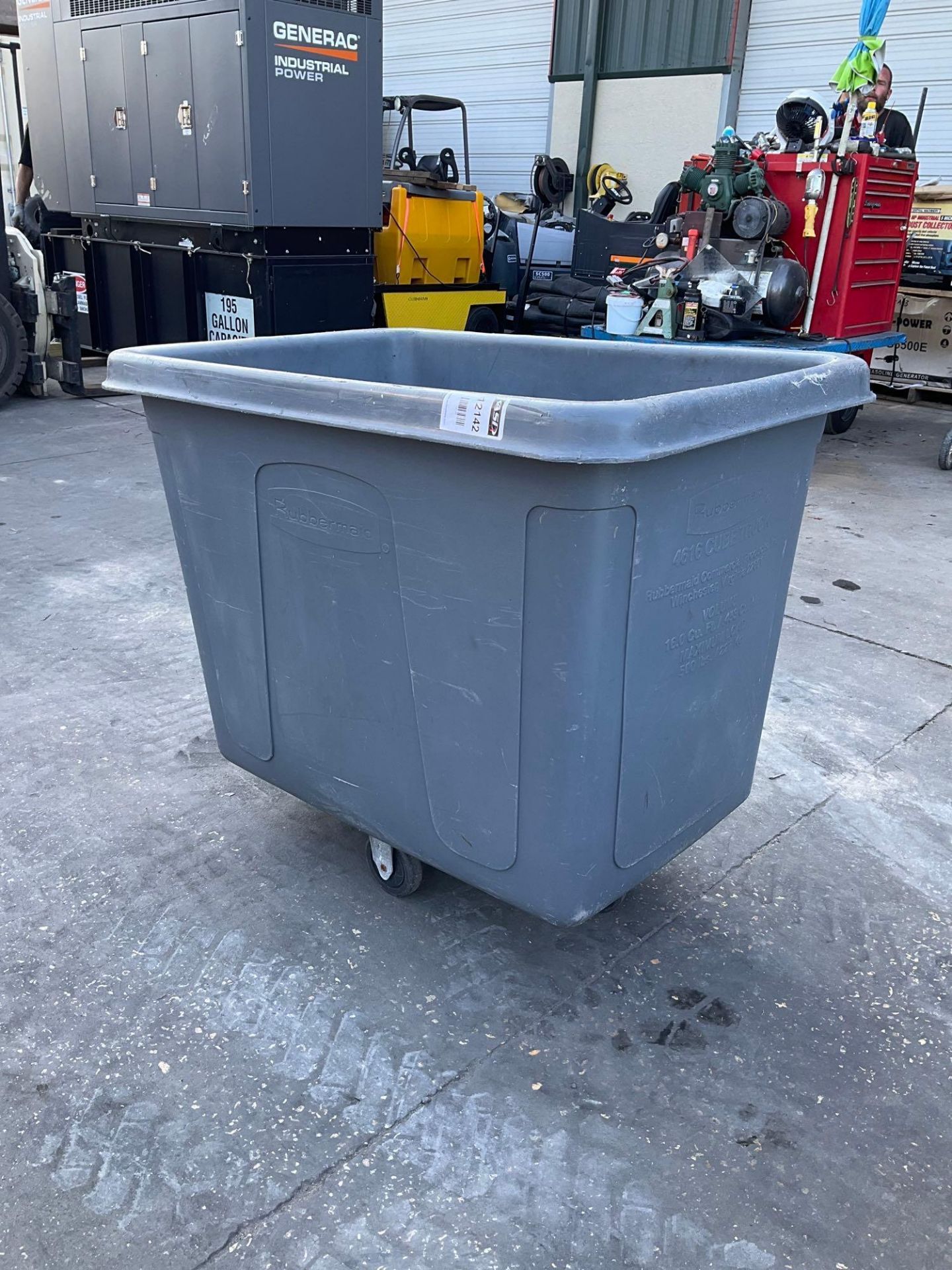 RUBBERMAID 4616 CUBE BIN ON WHEELS , APPROX 43” W x 28” L x 38” T