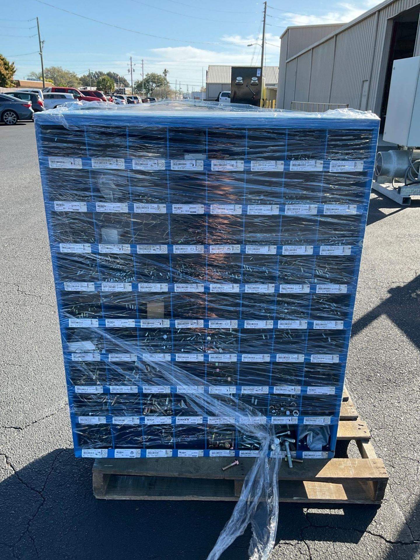 FASTENAL PIGEON HOLE PARTS CABINET WITH CONTENTS, APPROX 34" w x 12" L x 42" T - Image 2 of 6