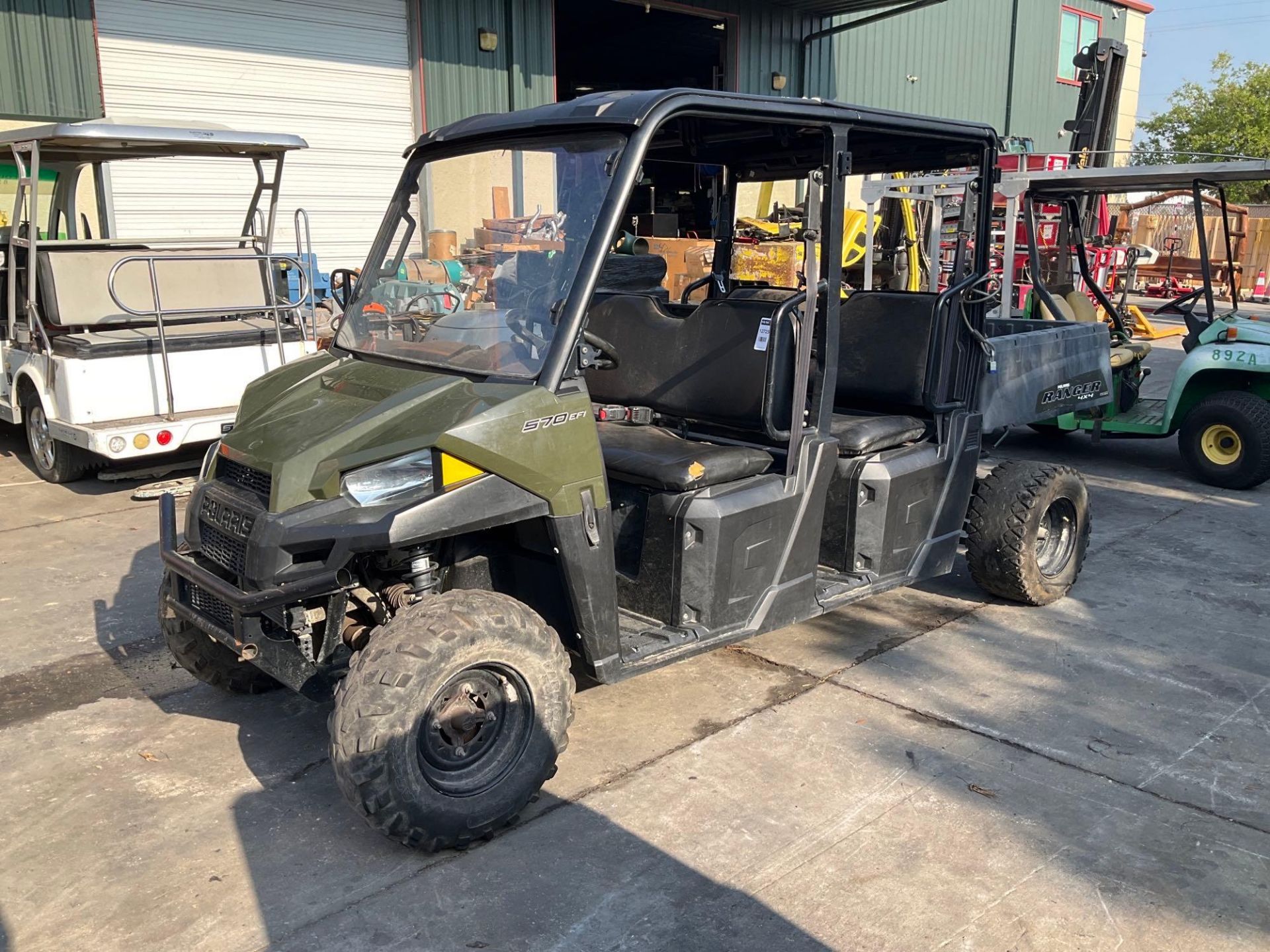 POLARIS RANGER 4x4 ATV, GAS POWERED, CREW CAB, MANUAL DUMP BED, HITCH, BILL OF SALE ONLY, RUNS AND D