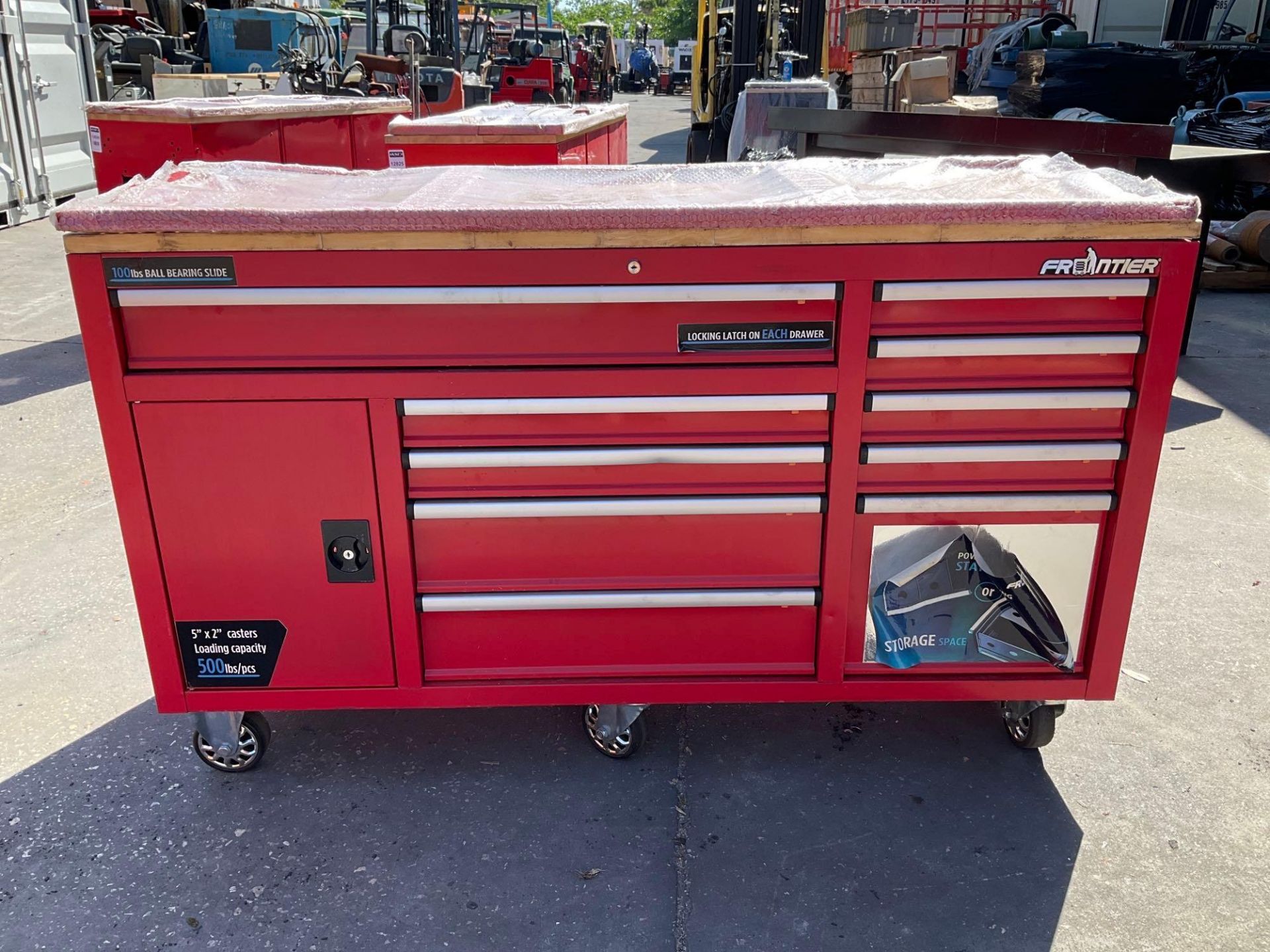 FRONTIER HEAVY DUTY 10 DRAWER WORK CENTER STATION ON WHEELS, KEYS INCLUDED, APPROX 62" - Image 2 of 8