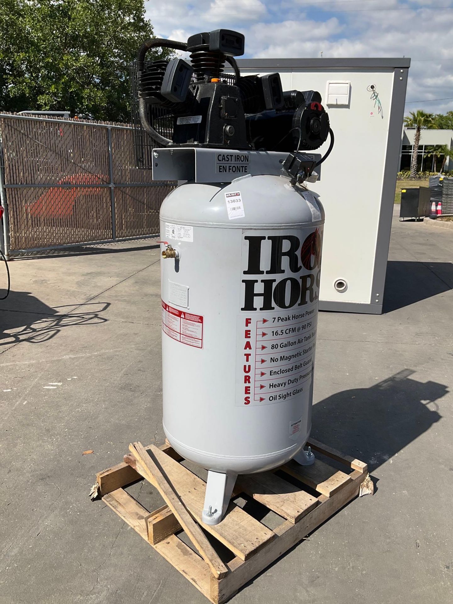 IRON HORSE AIR COMPRESSOR MODEL IHD7180V1, APPROX 80 GAL AIR TANK, APPROX 7PEAK HP - Image 3 of 11