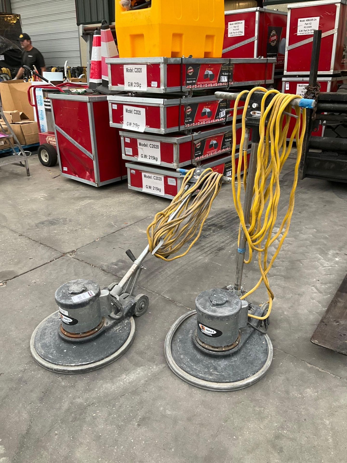 ( 2 ) SSS TRIPLE S Q-LINE FLOOR MACHINES MODEL SSS Q205, APPROX 115 VOLTS,  CONDITION UNKNOWN