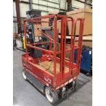SKYJACK MANLIFT MODEL SJ12, ELECTRIC, APPROX MAX PLATFORM HEIGHT 12FT, NON MARKING TIRES, BUILT IN B