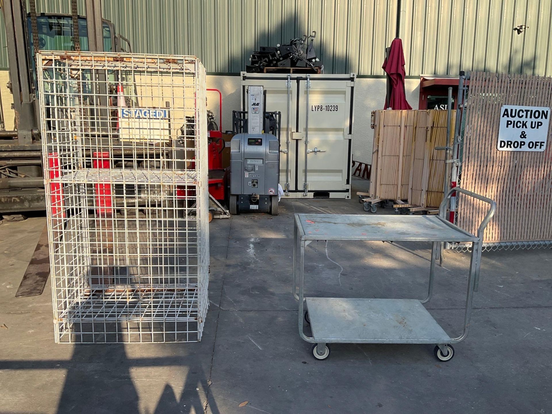 ( 1 ) STAINLESS STEEL FLAT SHELF CART ON WHEELS & ( 1 )  STORAGE CAGE, STORAGE CAGE APPROX 37” W x 2 - Image 2 of 7