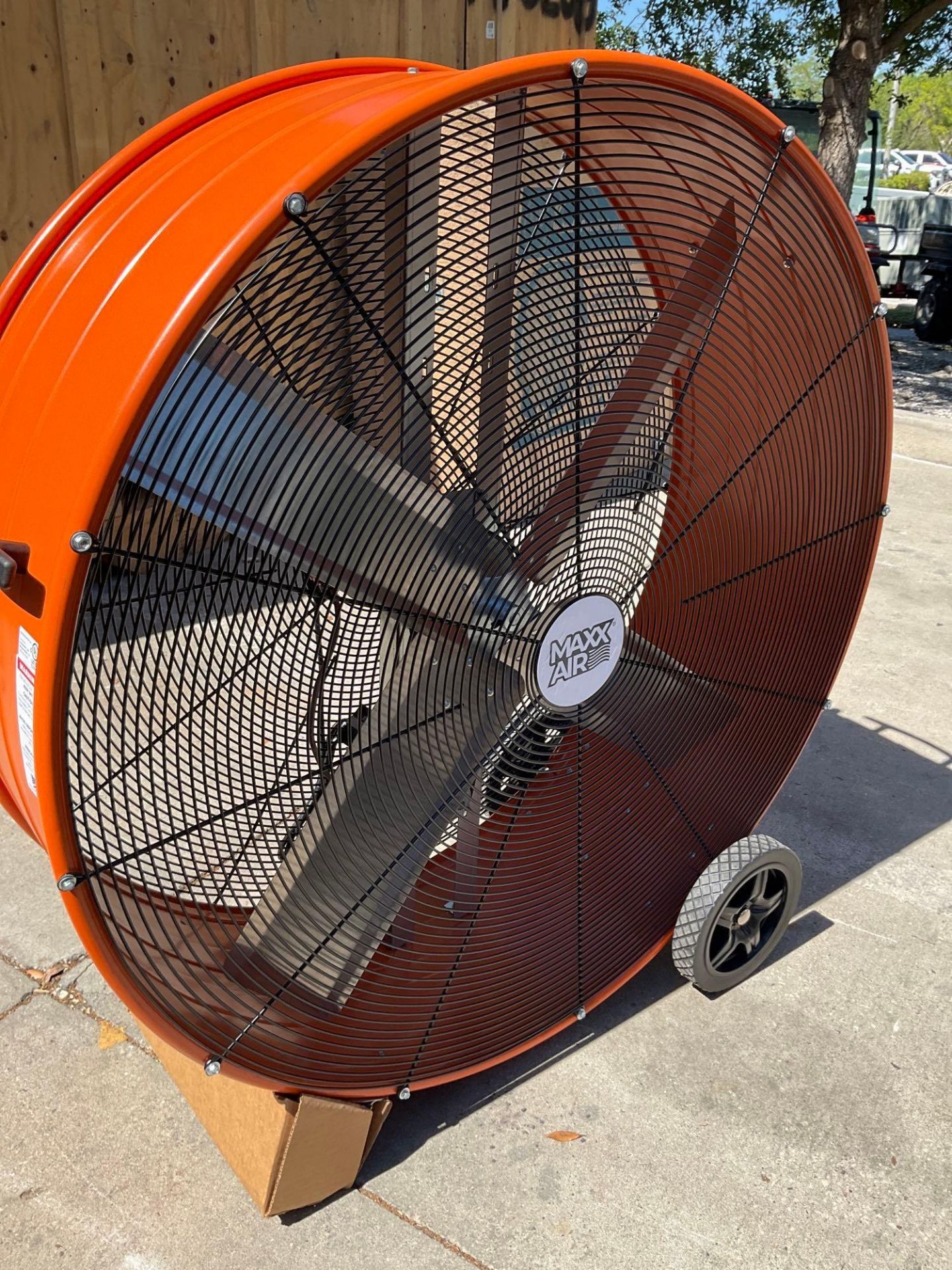 UNUSED BIG AIR 42" BARREL FAN ON WHEELS, ELECTRIC,  POWERS ON