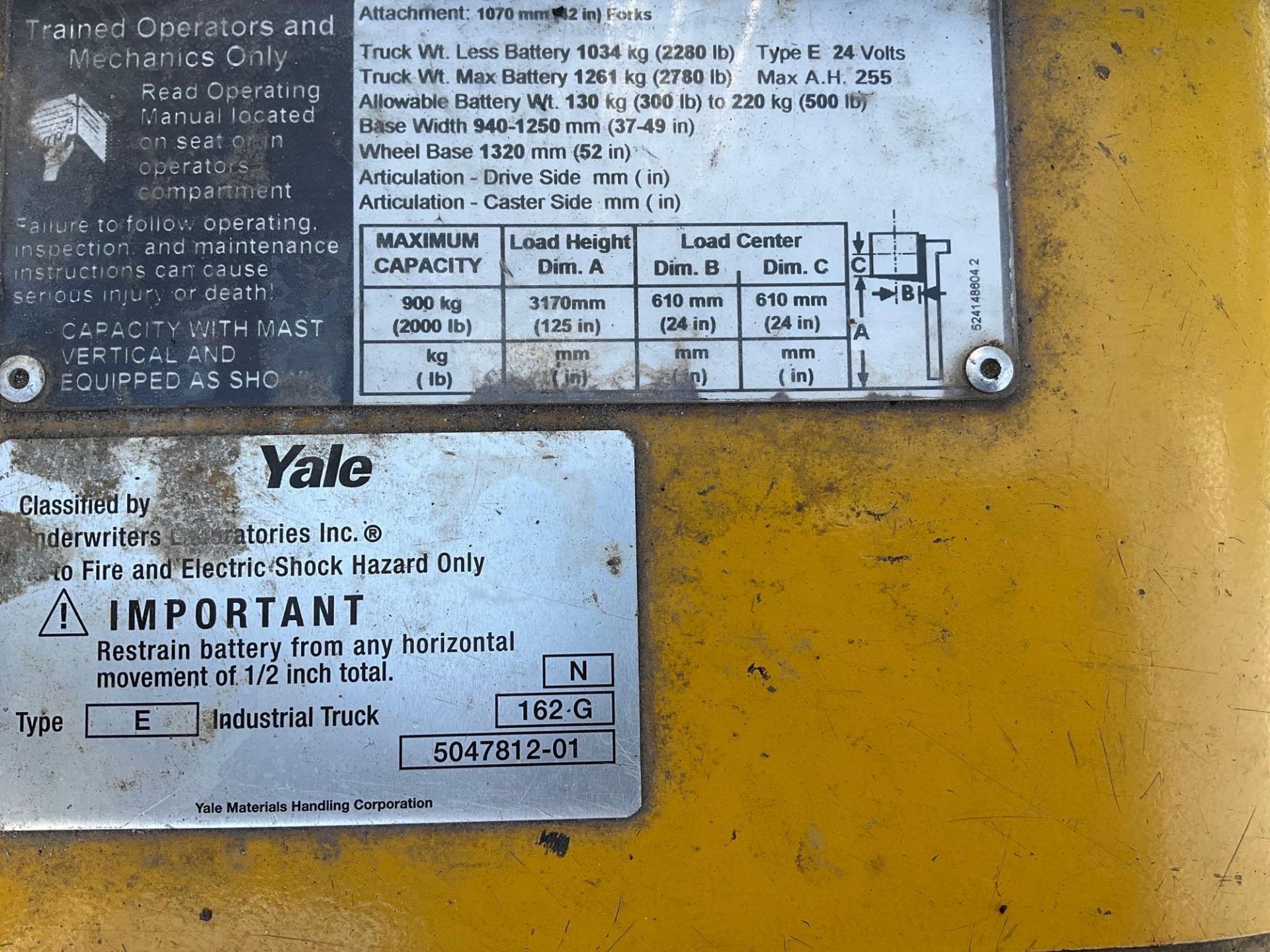 YALE WALK BEHIND MODEL MSW020MEN24TV080, ELECTRIC, APPROX MAX CAPACITY 2000LBS, APPROX MAX HEIGHT 12 - Image 9 of 9