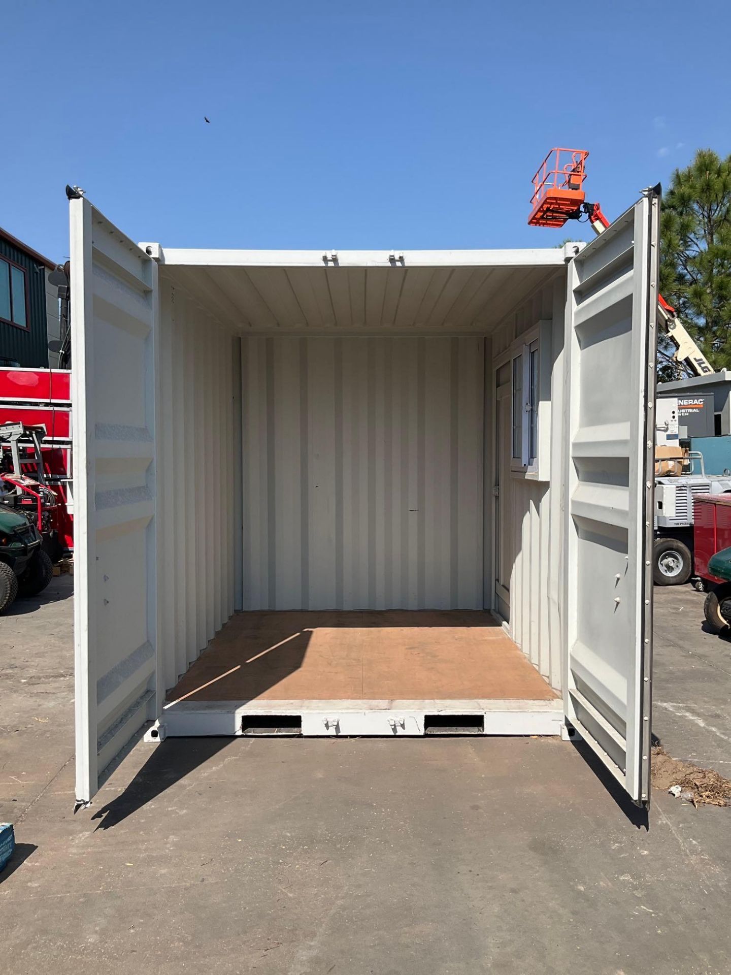 9' OFFICE / STORAGE CONTAINER, FORK POCKETS WITH SIDE DOOR ENTRANCE & SIDE WINDOW, APPROX 99'' T x 8 - Image 8 of 11