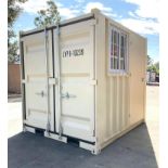 UNUSED 8' OFFICE / STORAGE CONTAINER, FORK POCKETS WITH SIDE DOOR ENTRANCE & SIDE WINDOW, APPROX 86'