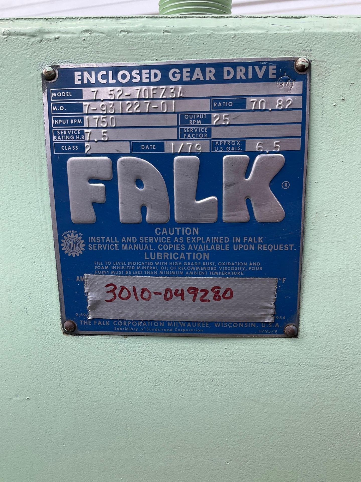 FALK ENCLOSED GEAR DRIVE MODEL 7. 52-70FZ3A, APPROX CLASS 2, APPROX INOUT RPM 1750, APPROX SERVICE R - Image 7 of 7