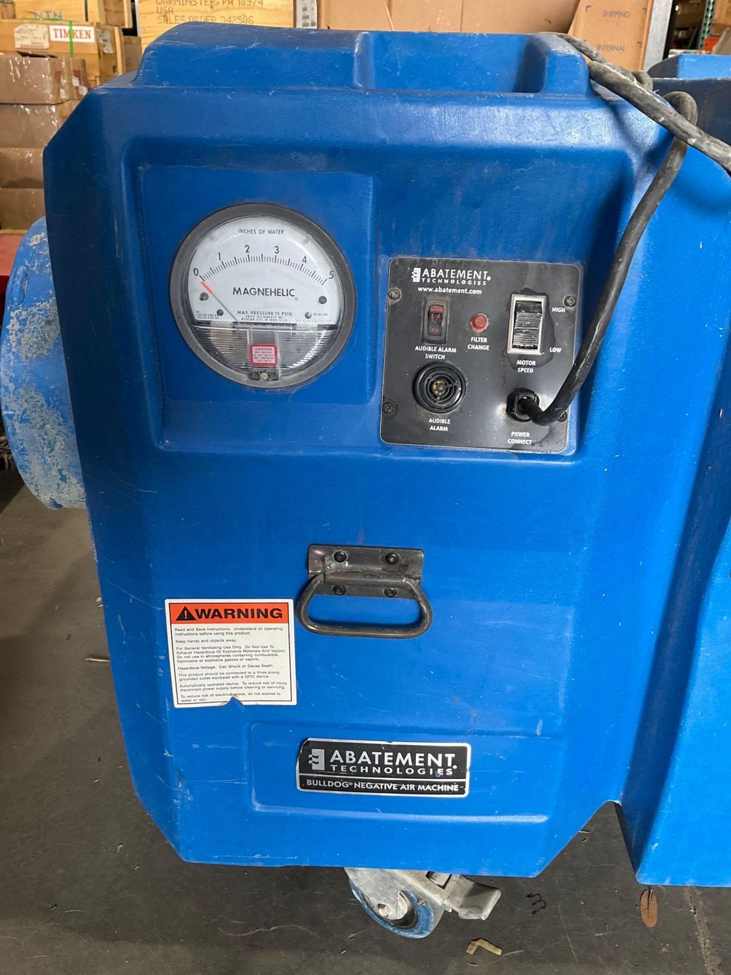 ABATEMENT TECHNOLOGIES BULLDOG NEGATIVE AIR MACHINE MODEL BD2KLA, ELECTRIC. APPROX 120 VOLTS, APPROX - Image 7 of 8