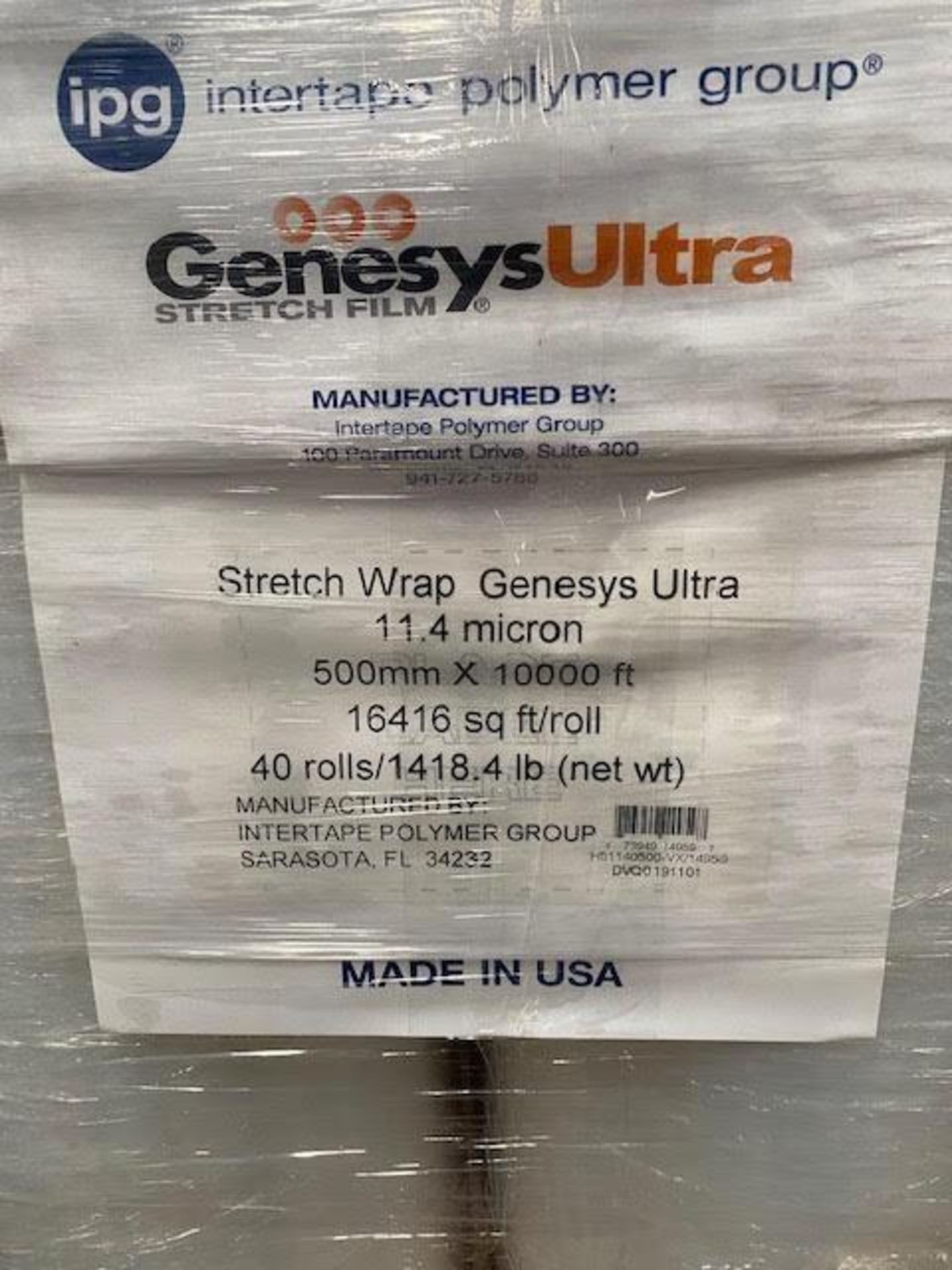 ( 1 ) PALLET OF GENESYS ULTRA STRETCH FILM SHRINK WRAP, APPROX 25FT.4in X 10,000FT PER ROLL, APPROX - Image 2 of 2
