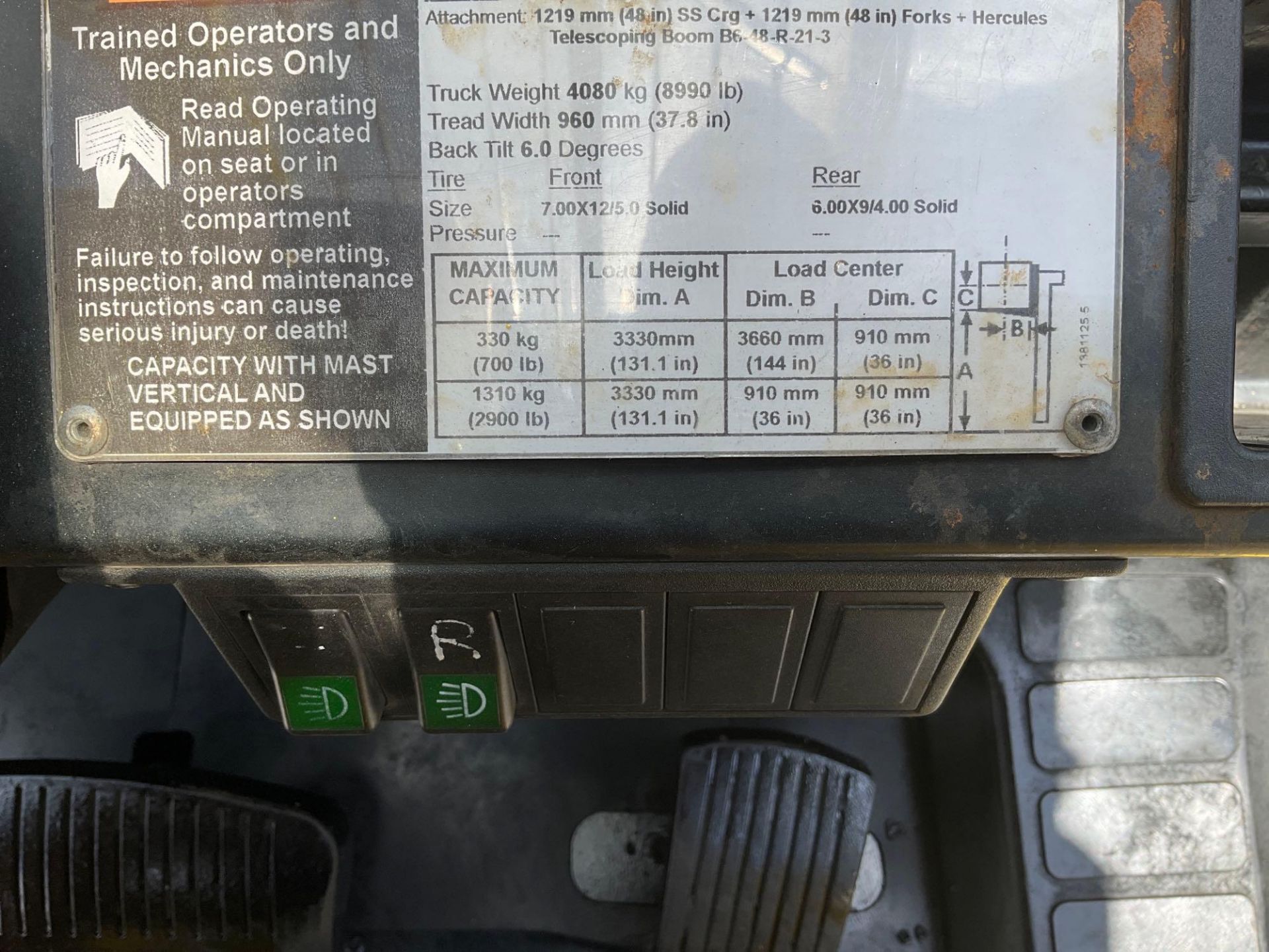 HYSTER FORKLIFT MODEL H45XM, LP POWERED, APPROX MAX HEIGHT 144in, TILT, SIDE SHIFT, RUNS AND OPERATE - Image 13 of 13