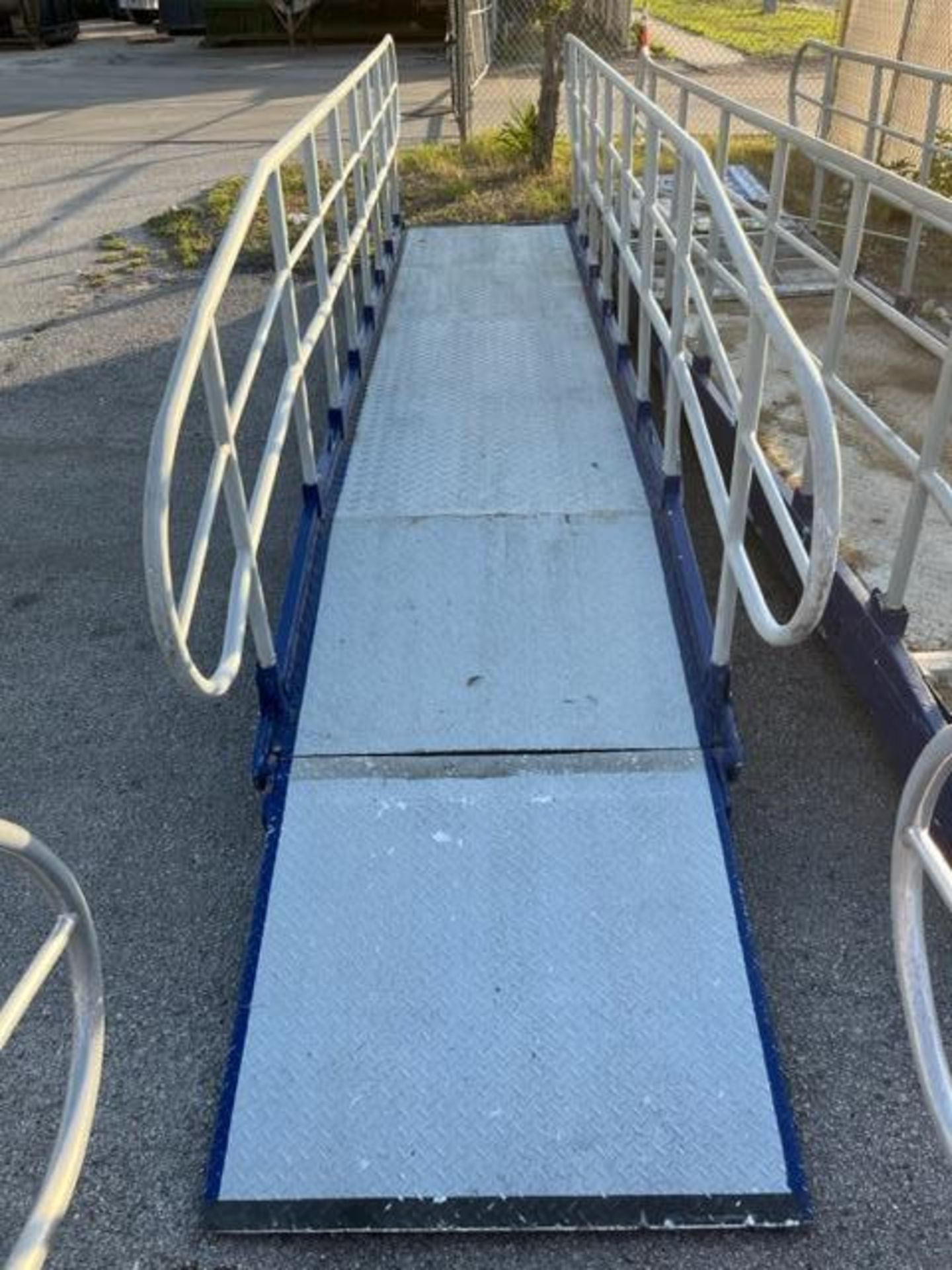 ( 1 ) ALUMINUM GANGWAY/WALKWAY WITH HANDRAILS, APPROX 23FT L x 3FT.5IN WIDE ( **PLEASE NOTE STOCK PH