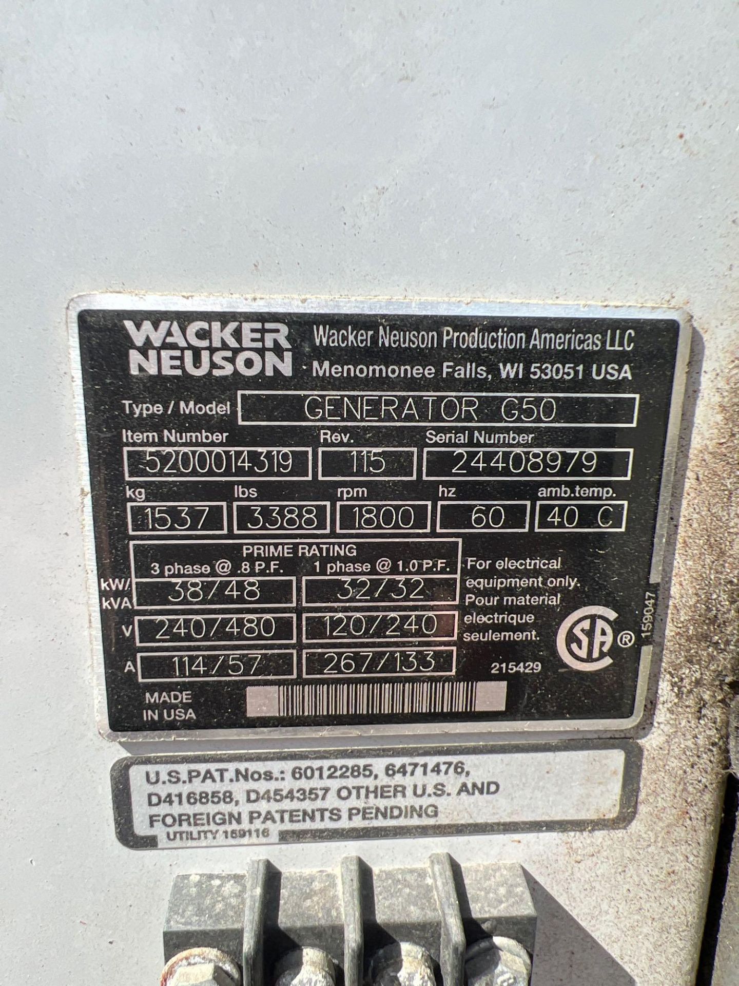 2017 WACKER NEUSON G50 DIESEL GENERATOR, DUAL AXLE TRAILER MOUNTED, 38KW, 48KVA, 1PH/3PH, 60HZ, RUNS - Image 14 of 16