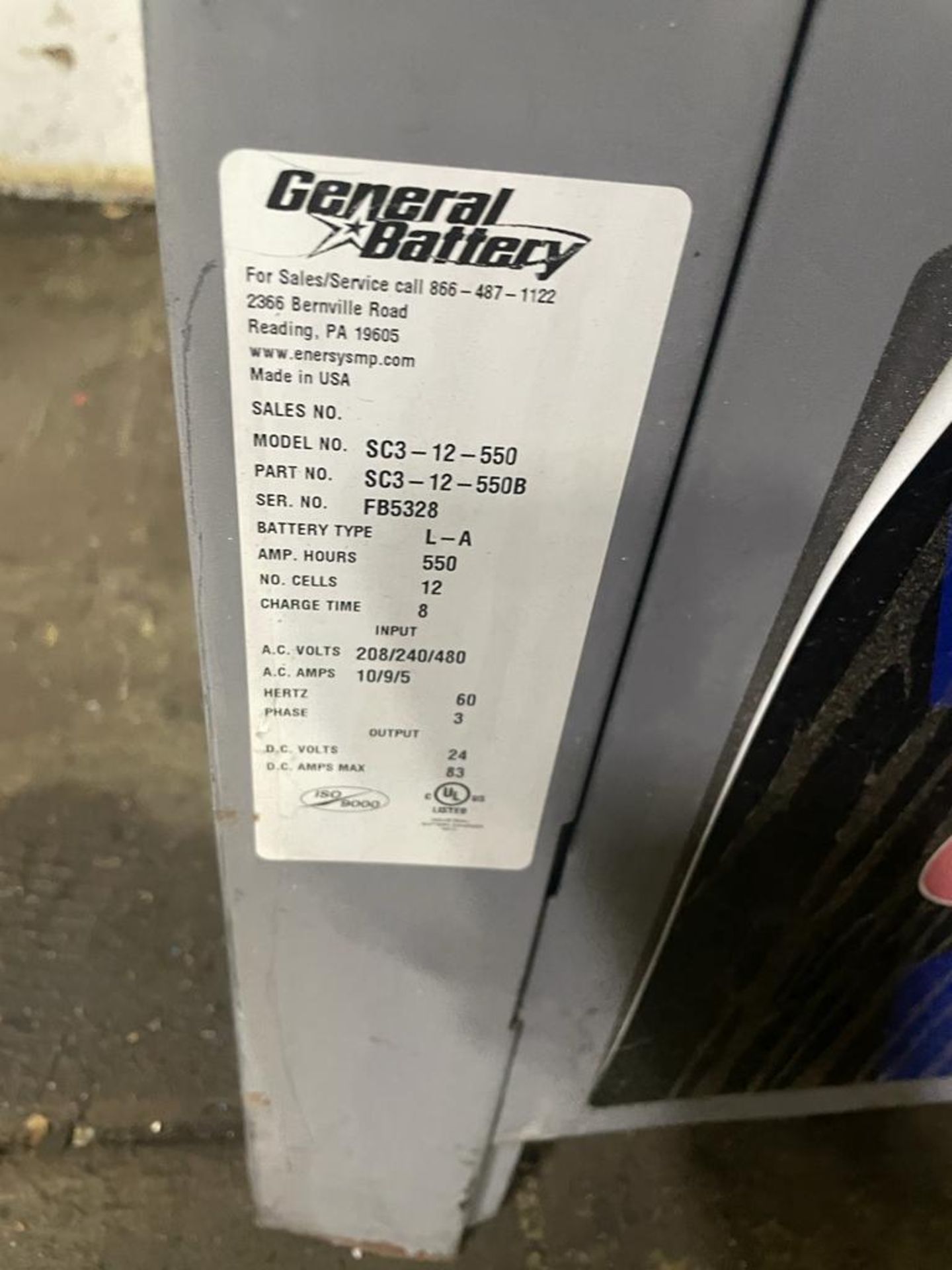 GENERAL BATTERY THE GENERAL SERIES BATTERY CHARGER MODEL SC3-12-550, PHASE 3, APPROX DC OUTPUT 24 VO - Image 2 of 2