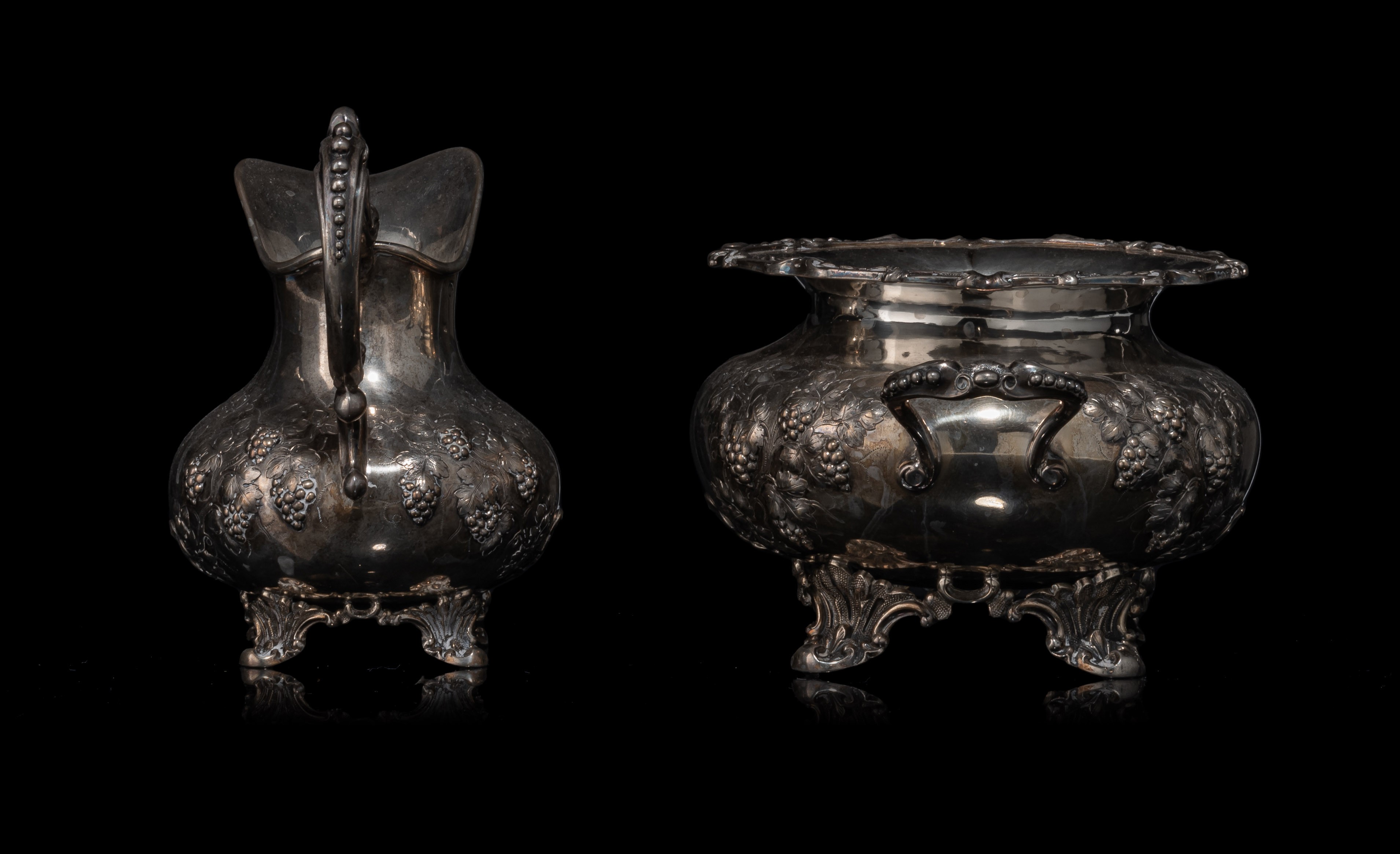 An eclectic four-part silver coffee and tea set, on a silver-plated tray, H 10,5 - 24,5 cm, 2148 g - Image 11 of 22