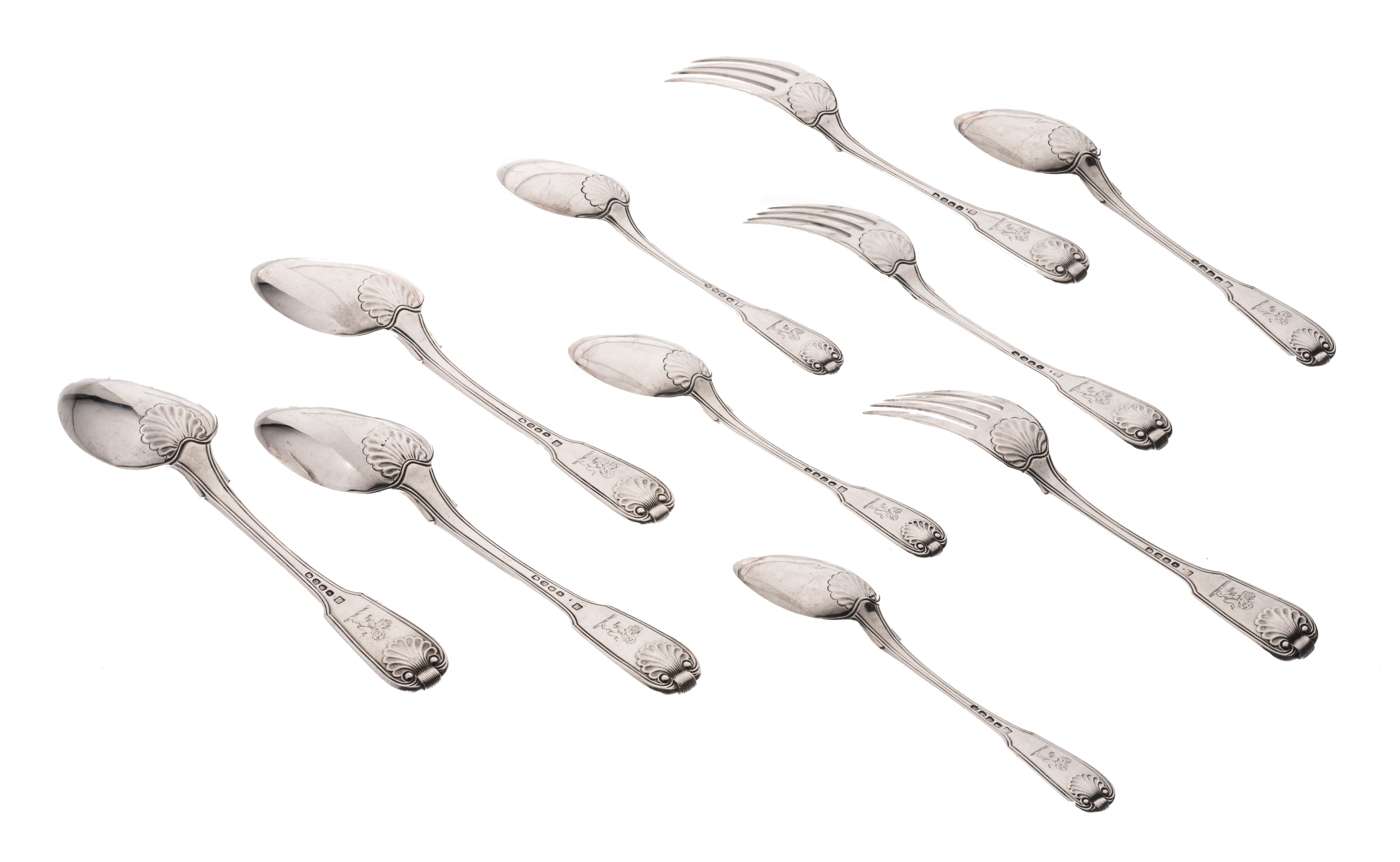 Three George III silver tablespoons, three ditto forks, and four ditto dessert spoons; L spoons 22 / - Image 2 of 6
