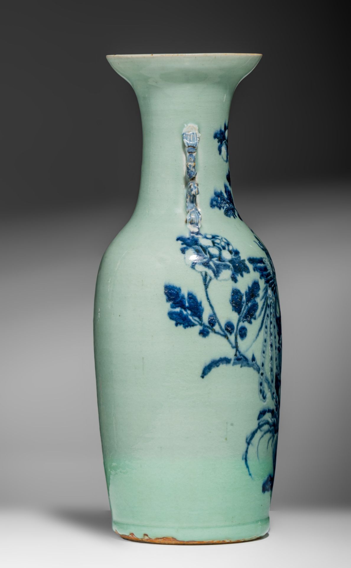 Three blue and white on celadon vases, 19thC, H 58 - 61 cm - Image 17 of 19