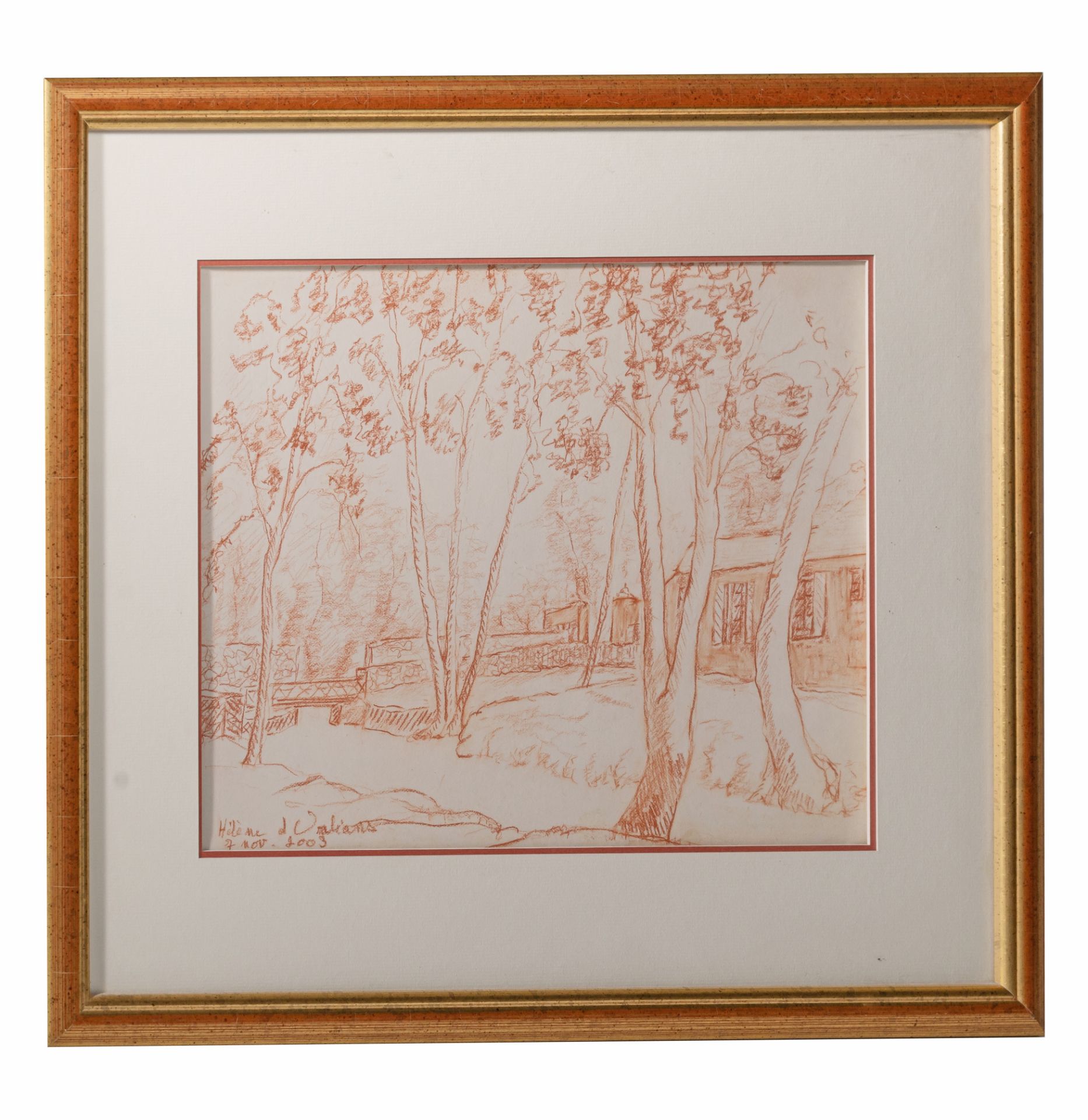 Hélène d'Orléans (1934), landscape with trees, sanguine drawing, 24,5 x 31,5 cm - Image 2 of 4