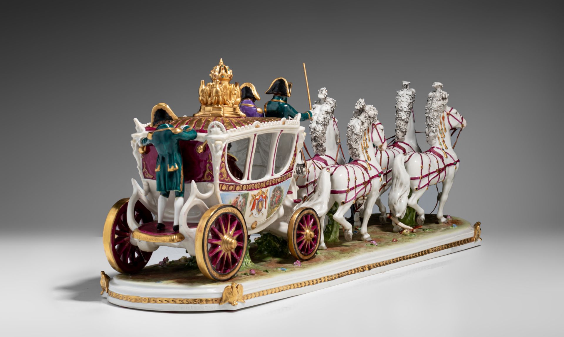 A Saxony porcelain group of the bridal chariot of Napoleon Bonaparte, H 29 - W 67 cm - Image 5 of 10