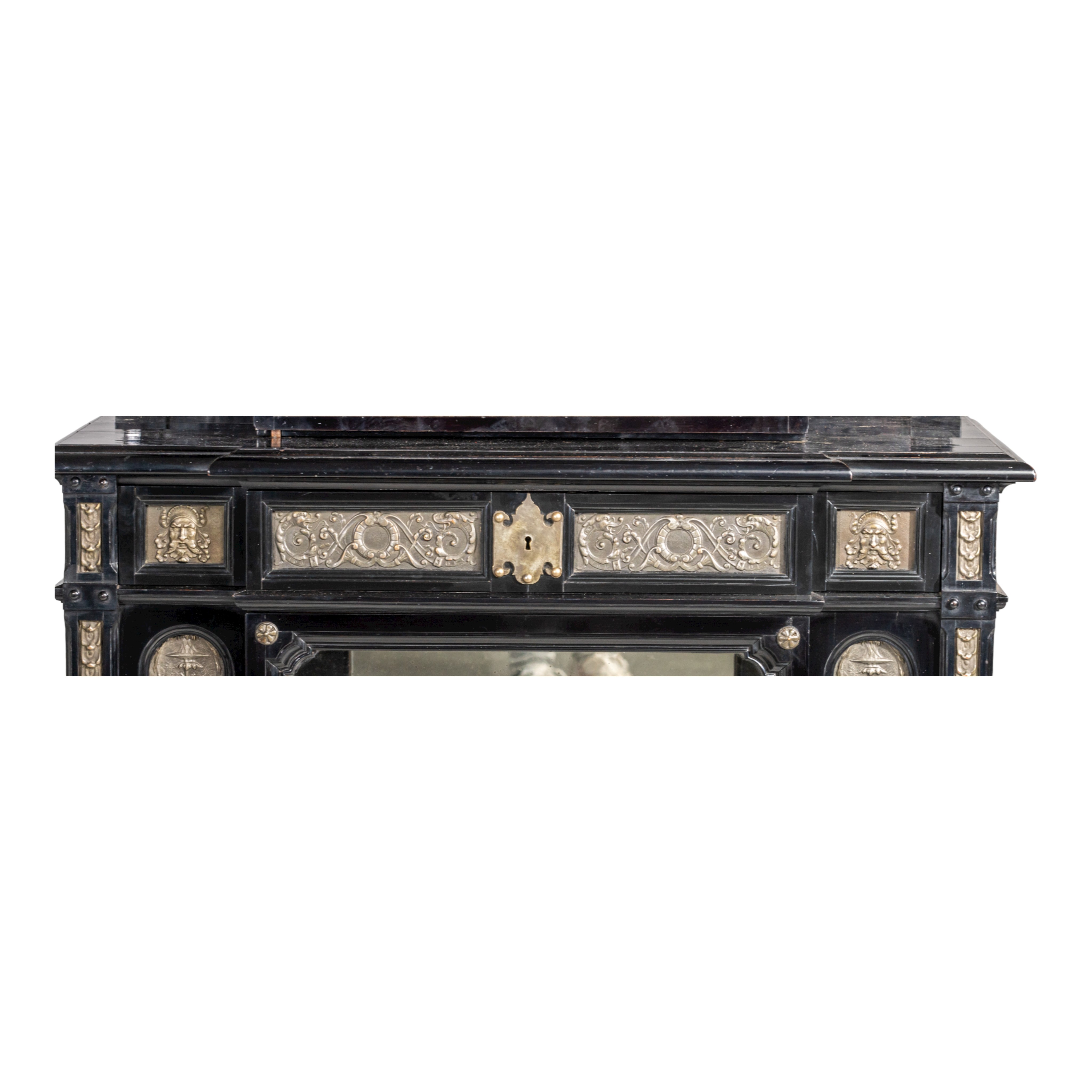 A Napoleon III ebonised display cabinet, H 205 - W 107 - D 58 cm - Image 9 of 9