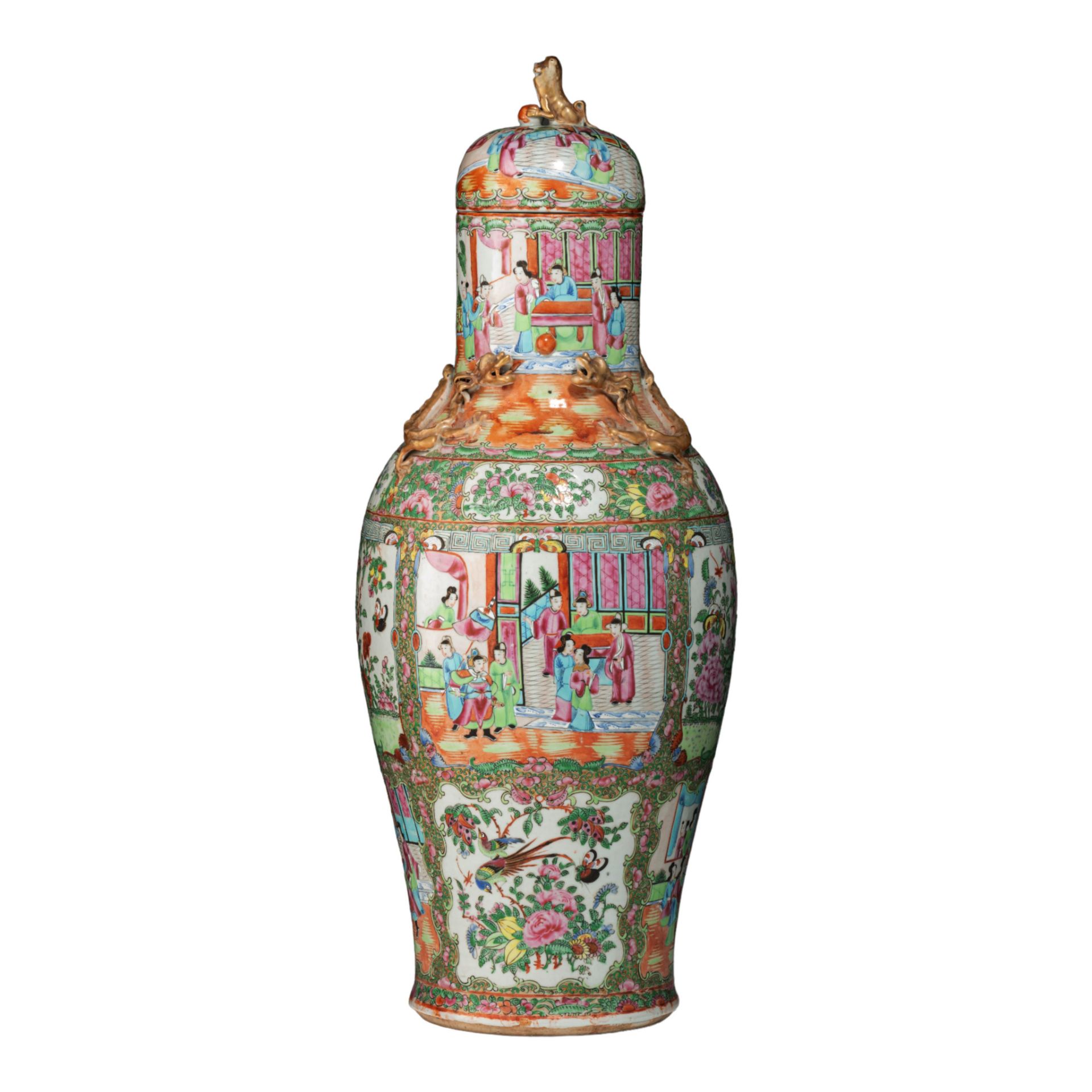 A Chinese Canton vase and lid, 19thC, H 66 cm