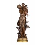 Mathurin Moreau (1822-1912), Aphrodite with Cupid, patinated bronze, H 51 cm