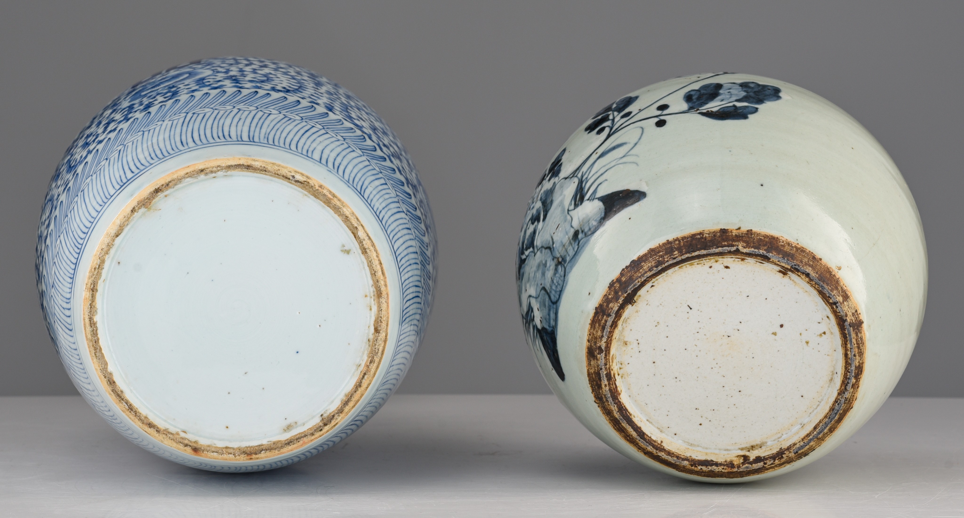 A Chinese blue and white 'Double-Xi' vase, 19thC, H 42,5 cm - added a blue and white on celadon grou - Image 7 of 7
