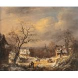 Albert Moerman (1808-1856), winter landscape with figures, oil on panel, 26 x 31 cm