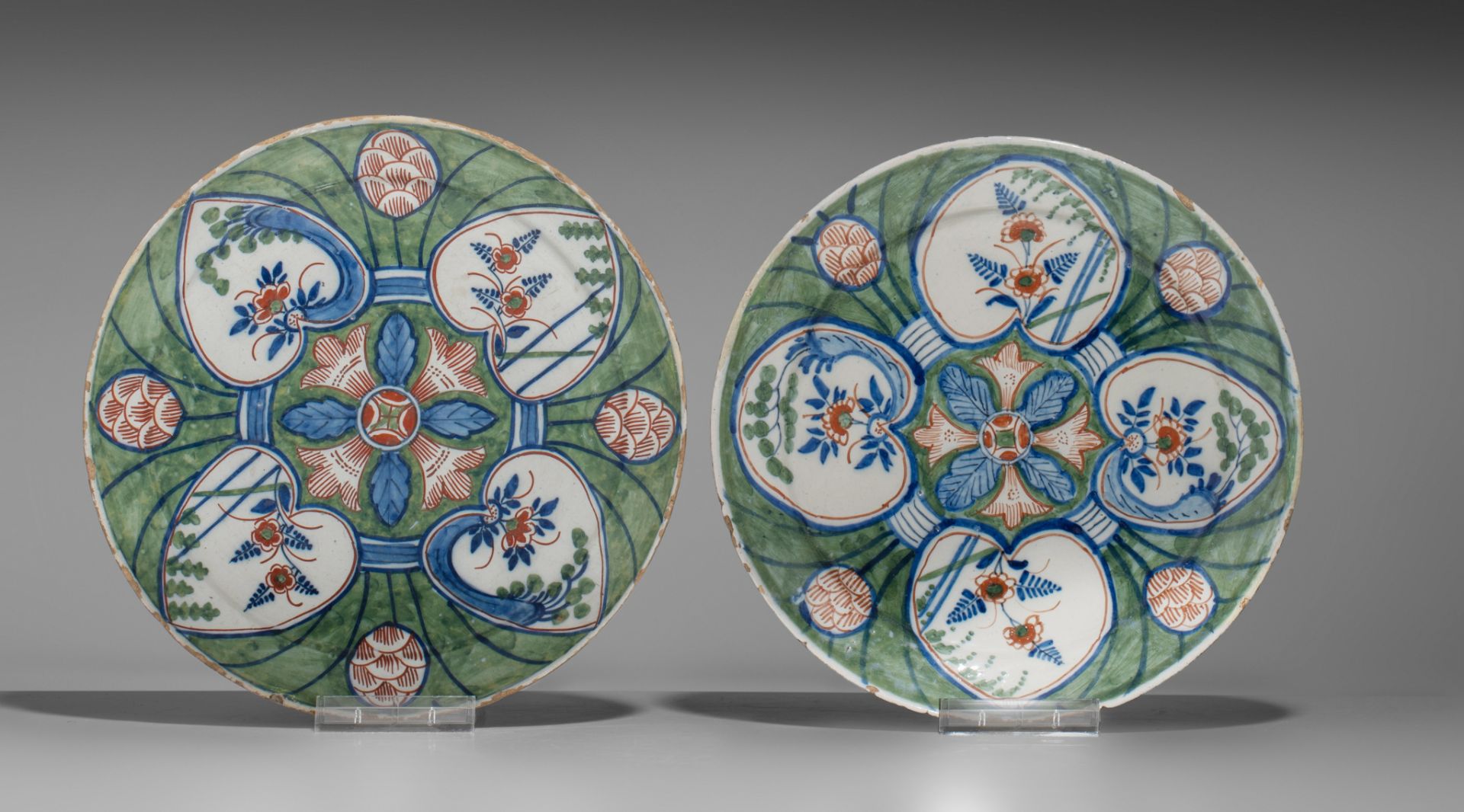 A various collection of eleven 18thC polychrome Dutch Delft dishes, ø 16,5 - 34,5 cm - Image 12 of 15
