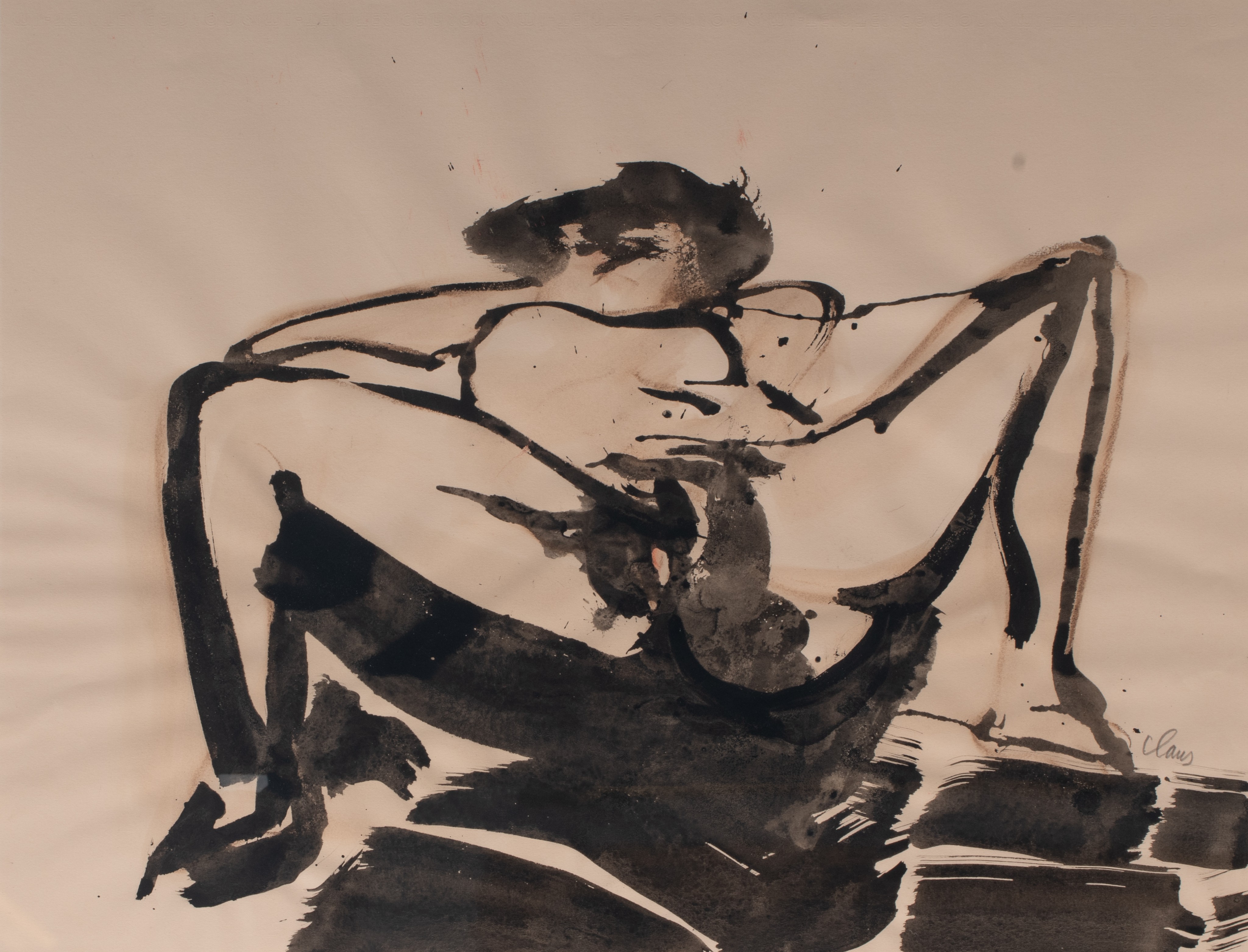 Hugo Claus (1929-2008), female nude, Indian ink and brown chalk on paper, 50 x 65 cm