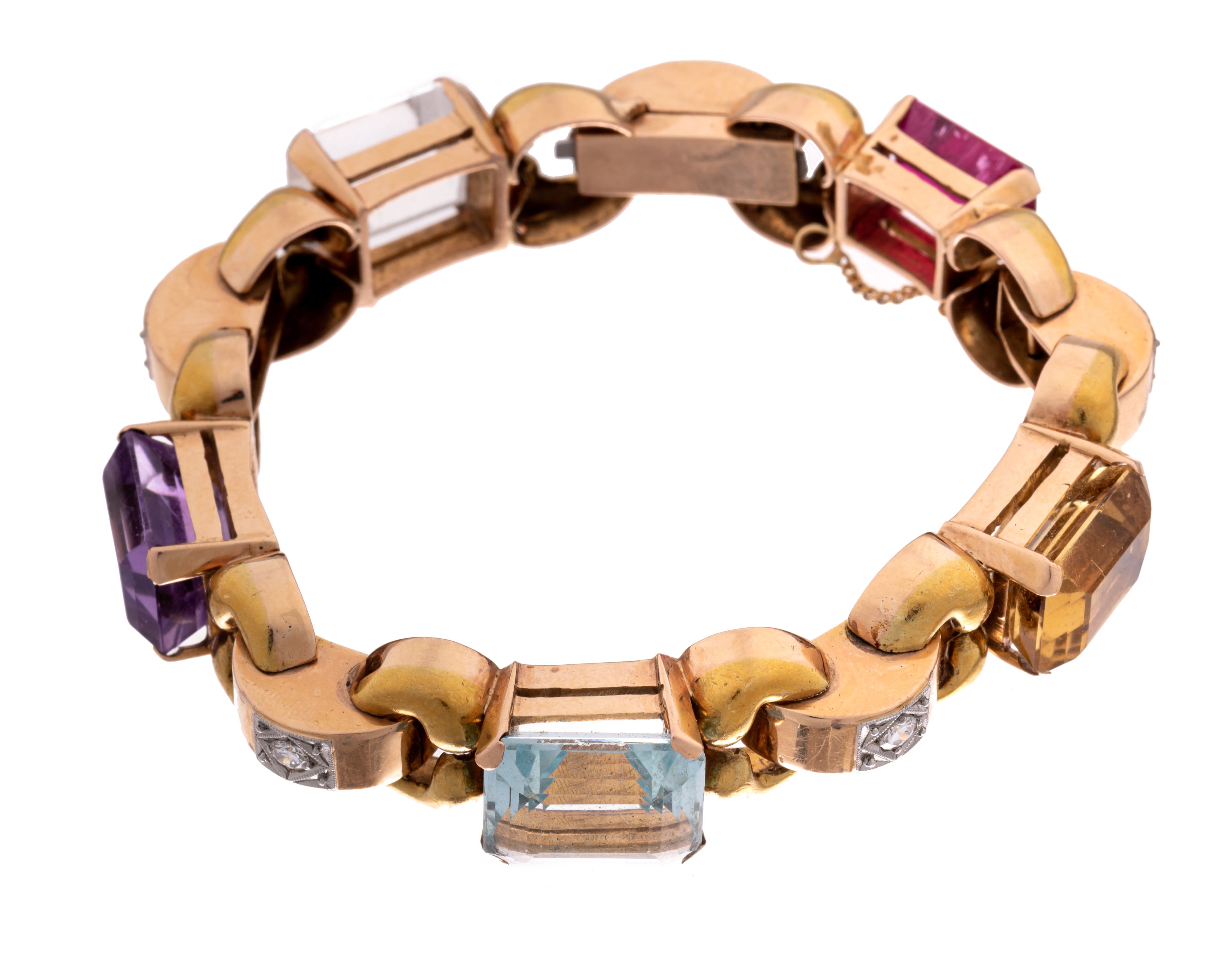 A bracelet in 18ct yellow gold, set with semi-precious stones and diamonds, 45,5 g - Image 3 of 5